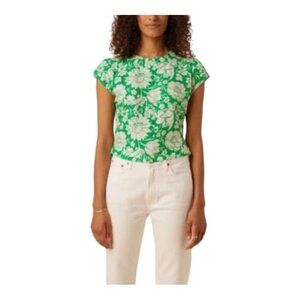 Amour Vert Women’s Shea Ramie Bloomsbury Size Large Green Floral Spring Top NWT
